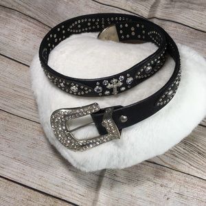 Rhinestone Cross Country Leather Belt S/M